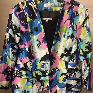 Kasper Blue and Pink Blazer with Artistic Print